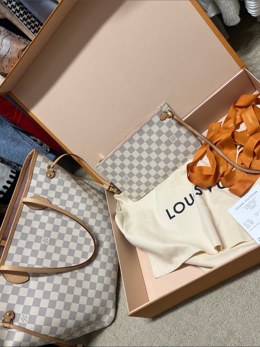 Authentic Louis Vuitton Damier Azur Tote with Pink Interior and Vachetta Trim - Picture 14 of 17